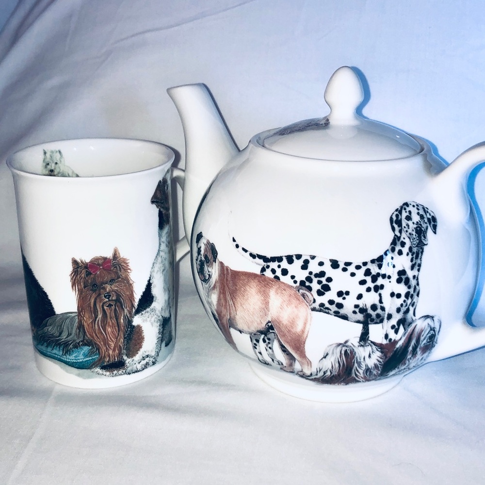 Dogs Galore Teapot Mug Roy Kirkham England 2005 Bulldog Poodle Dalmatian Westie
